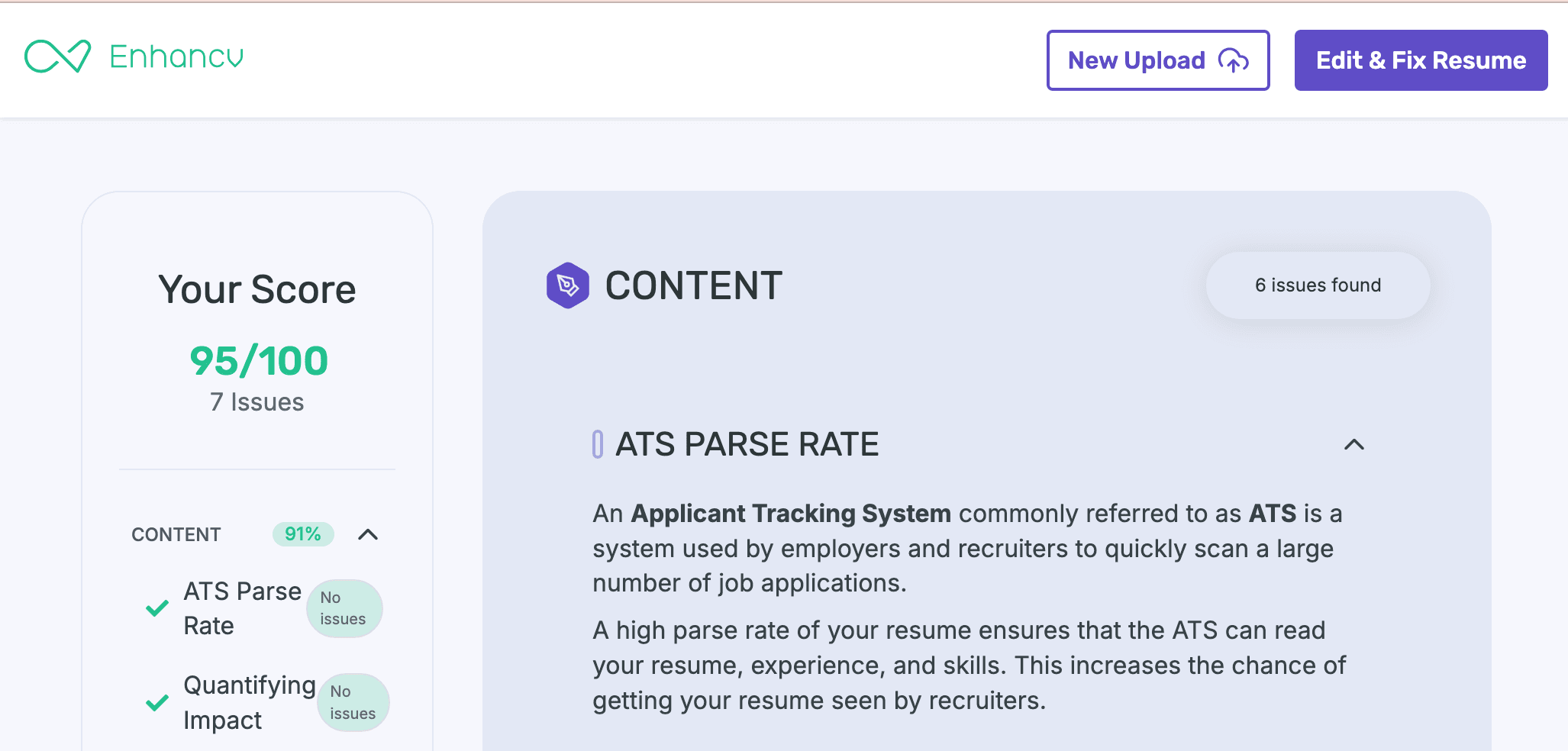 Enhancv ATS score screenshot